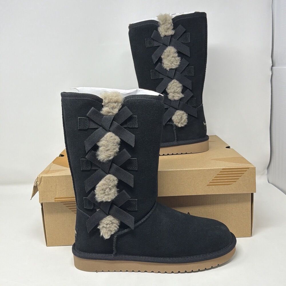 Koolaburra by UGG Victoria Tall Black Bow Faux Fur Boots Women’s Size 6